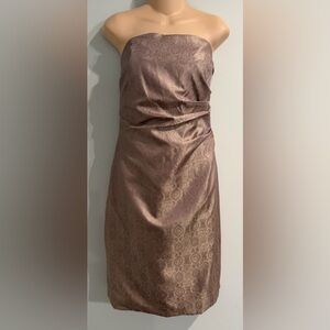 KAY UNGER Purple Iridescent Strapless Silk Jacquard Cocktail Party Dress 16 $270